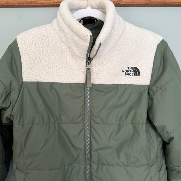 The North Face "Peak Insulated" Olive Green Puffer Cream Sherpa Jacket - Picture 5 of 17